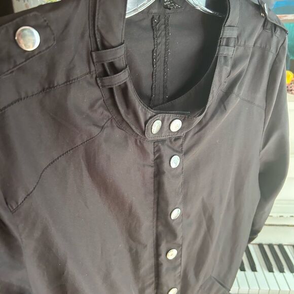 Y2K Elegant Black Bomber Jacket with Silver Buttons by Coupé M - Picture 7 of 16